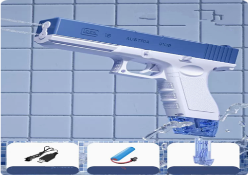 New electric double hole water gun (blue) (magazine + battery + charging cable) (specification: 20.5*16.5*4CM)