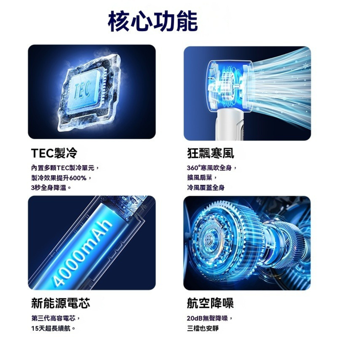 製冷低噪音便携式迷你風扇兼行動電源(4000mAh)-白色