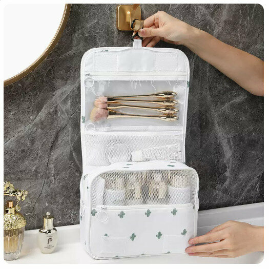 Hot recommendation portable cosmetic bag storage bag (white cactus)