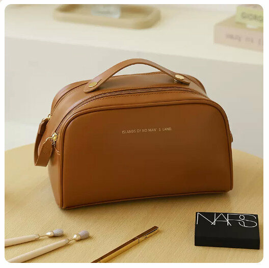 Hotly recommended travel cosmetics toiletry storage bag (mocha brown [double-pull opening for easy storage]