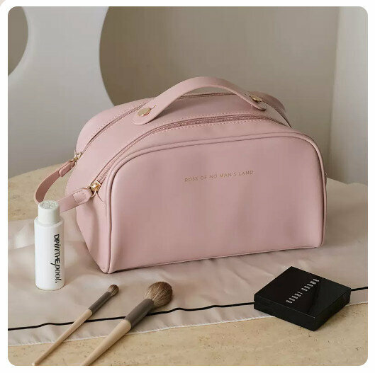 Hotly recommended travel cosmetics toiletry storage bag (rose pink [double-pull opening for easy storage]