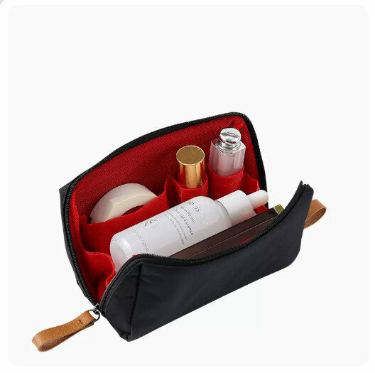 Hot recommended portable travel cosmetics storage bag (black (red inside) [upgraded large size]