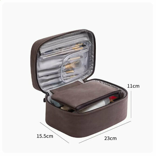 Hot recommended waterproof travel toiletries and cosmetics storage bag box (coffee brown)