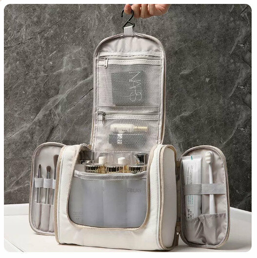 Hotly recommended travel toiletries and cosmetics storage bag (off-white upgraded version [added double side storage bags]
