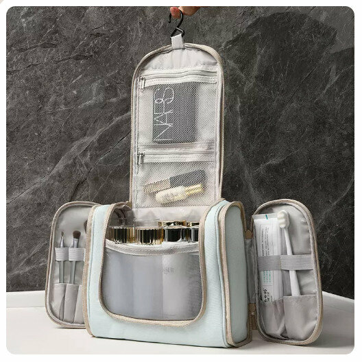 Hotly recommended travel toiletries and cosmetics storage bag (Sky Blue upgraded version [added double side storage bags]