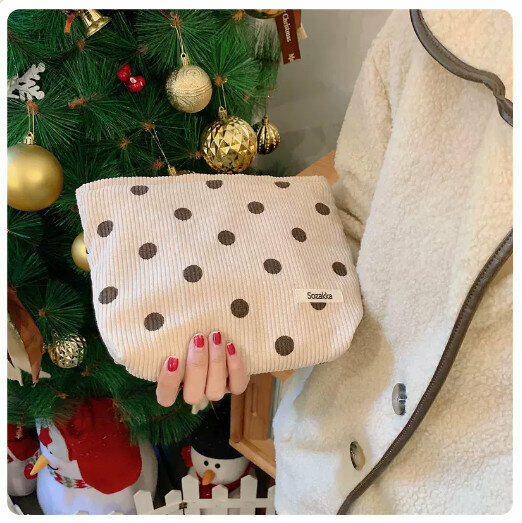 Hotly recommended portable travel cosmetic bag, toiletry bag storage bag [apricot polka dot]