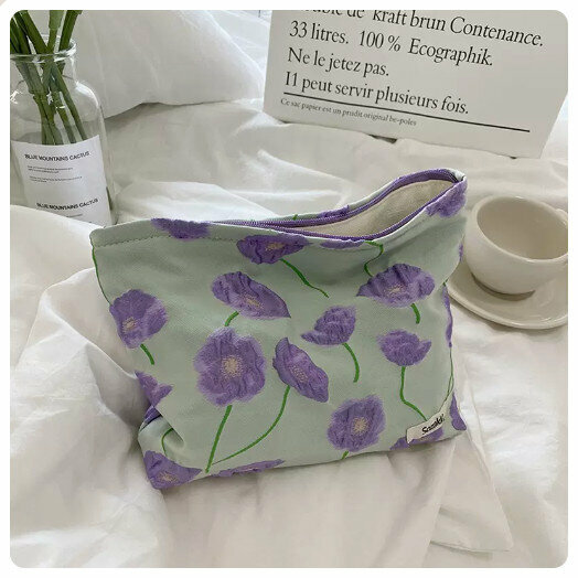 Hot recommendation portable travel cosmetic bag toiletry bag storage bag [thickened lining cloth [Purple Alocasia flower]