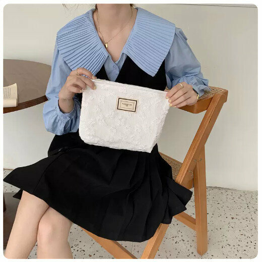 Hotly recommended portable travel cosmetic bag, toiletry bag storage bag [thickened lining cloth [French elegant white]