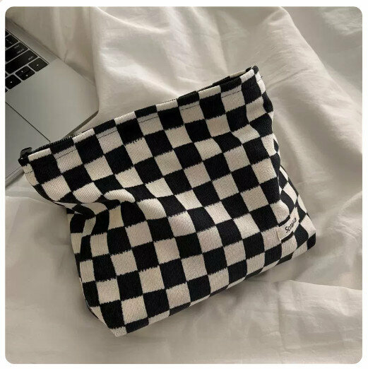 Hot recommendation portable travel cosmetic bag toiletry bag storage bag [thickened lining cloth [checkerboard black and white grid]
