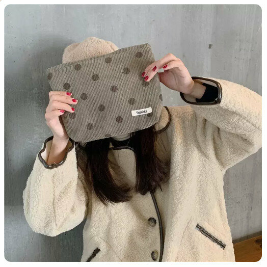 Hot recommendation portable travel cosmetic bag toiletry bag storage bag [gray polka dot]