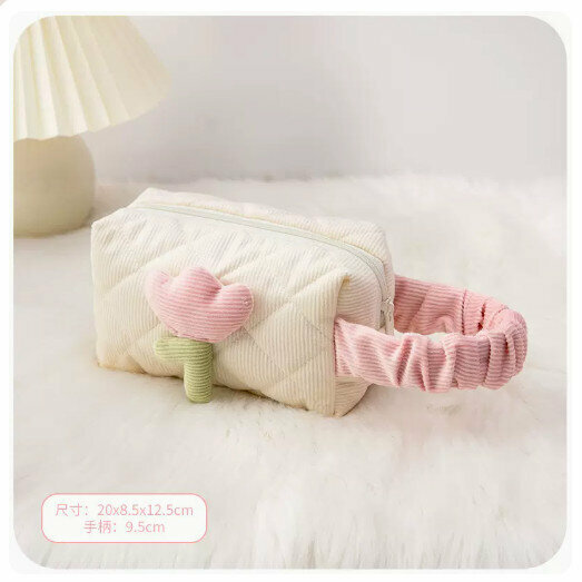 Hot Recommended Portable Cosmetic Bag Wrist Bag [Cream Beige Small]