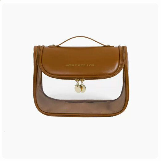 Popular transparent portable waterproof bag, toiletry storage bag, cosmetic bag [Mocha Brown] [Transparent and visible, large capacity, waterproof and easy to clean]