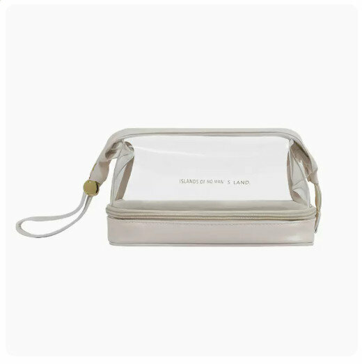 Hotly recommended portable waterproof cosmetic bag storage bag [double-layer transparent cloud cosmetic bag [milk apricot color]