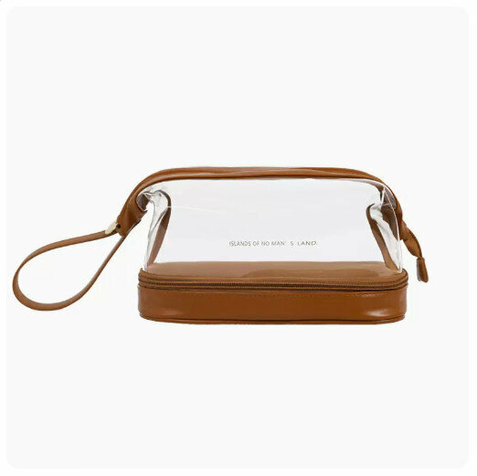 Hot recommended portable waterproof cosmetic bag storage bag [Double-layer transparent cloud cosmetic bag [Mocha Brown]