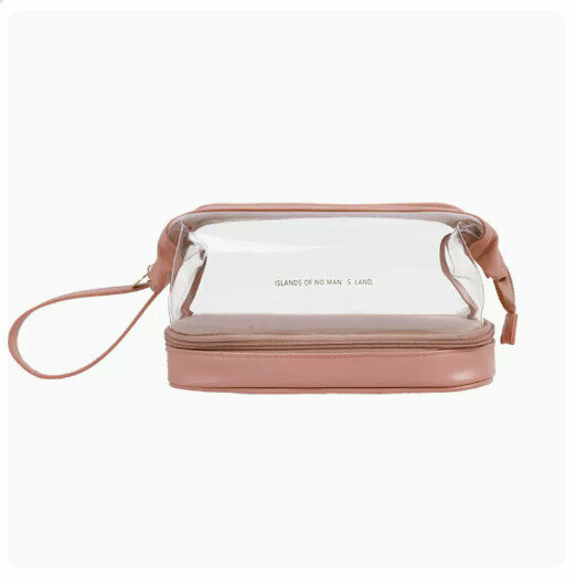 Hot recommended portable waterproof cosmetic bag storage bag [Double-layer transparent cloud cosmetic bag [Rose Pink]
