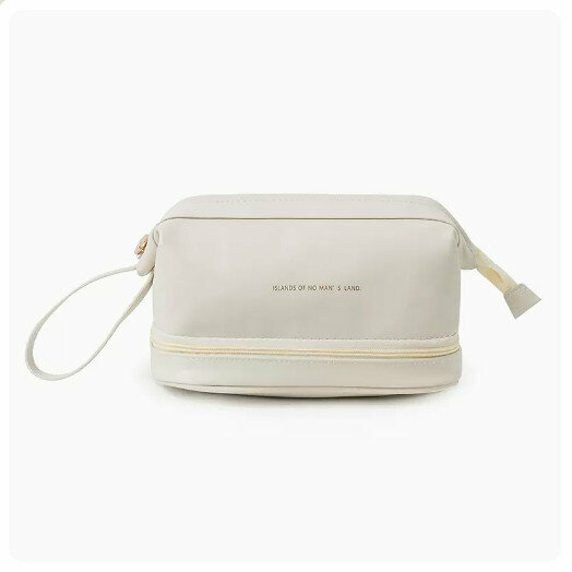 Hot Recommended Portable Cosmetic Bag Storage Bag [Cream White [Double Layer]