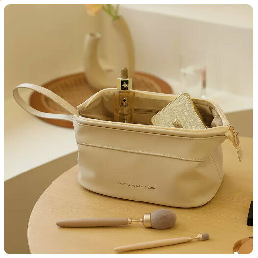 Hot Recommended Portable Cosmetic Bag Storage Bag [Cream White [Single Layer]