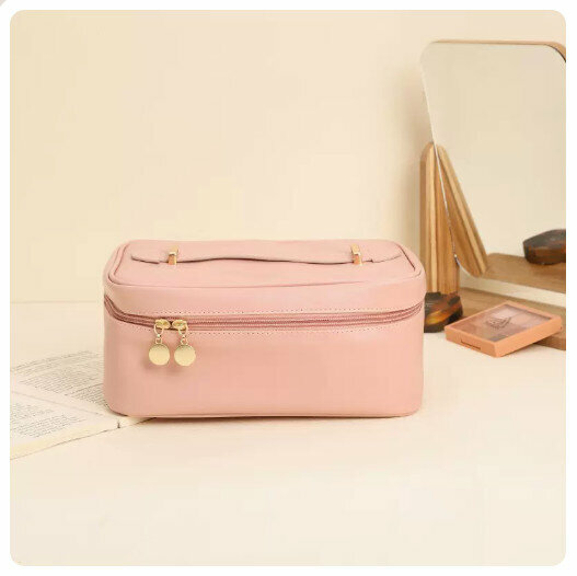 Hotly recommended cosmetics storage bag, portable travel toiletry storage bag [Rose Pink] [Extra Large Capacity/Tile Viewable/Partitioned Storage]