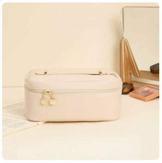 Hotly recommended cosmetics storage bag, portable travel toiletry storage bag [Fashionable White] [Extra Large Capacity/Tile Viewable/Partitioned Storage]