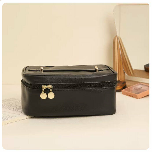 Hotly recommended cosmetics storage bag, portable travel toiletry storage bag [mysterious black] [extra large capacity/tiled viewable/partitioned storage]