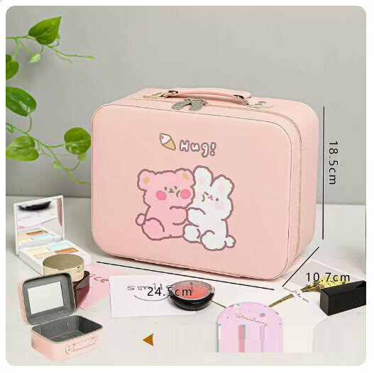 Hot recommendation makeup bag storage box with mirror [hug the bear]