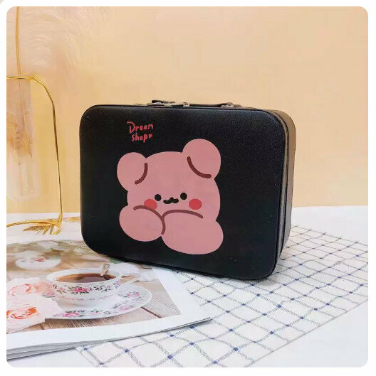 Hotly recommended makeup bag storage box with mirror [Black Bottom Bear]