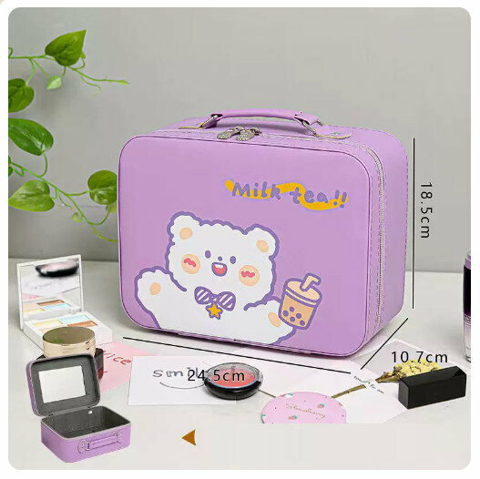 Hotly recommended makeup bag storage box with mirror [Milk Tea Bear]