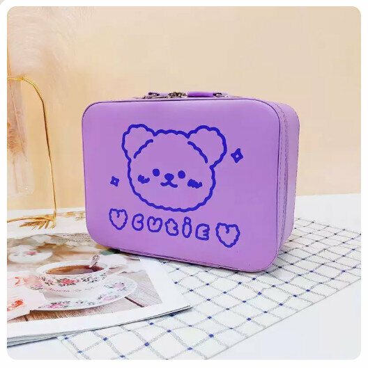 Hotly recommended makeup bag storage box with mirror [Purple Bottom Bear]