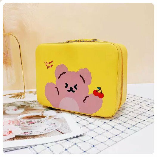 Hot recommendation cosmetic bag storage box with mirror [yellow bottom bear]
