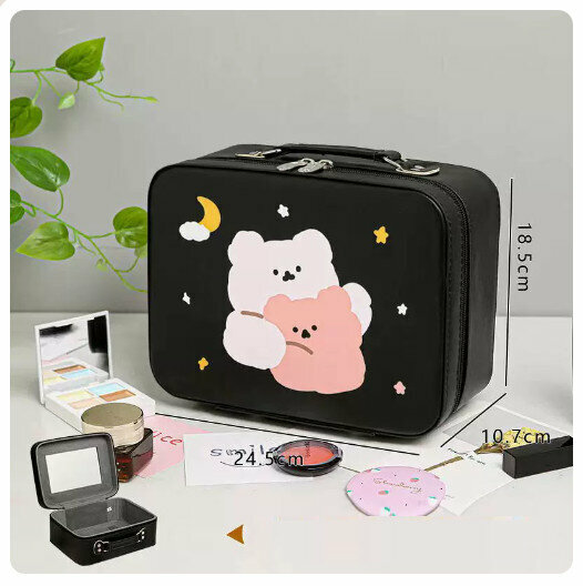 Popular cosmetic bag storage box with mirror [Starry Sky Bear]