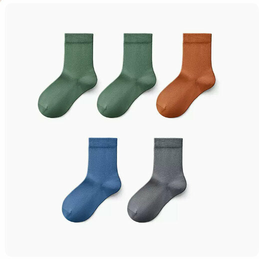 Hot recommendation (5 pairs) Children's mid-calf socks [boys] green + turquoise + orange + wheat blue + dark gray] (size: 3-9 years old) (please contact customer service to confirm the delivery size after placing the order)