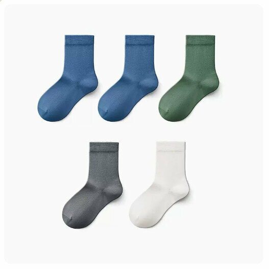 Hot Recommendation (5 pairs) Children's mid-calf socks [boys] wheat blue + wheat blue + turquoise + dark gray + milk white] (size: 3-9 years old) (please contact customer service to confirm the delivery size after placing the order)