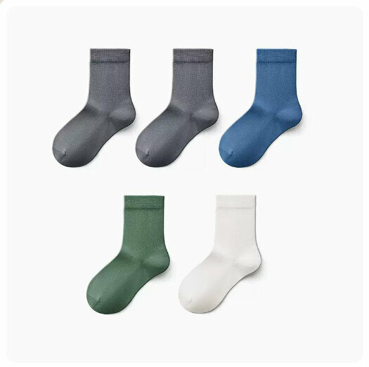 Hot recommendation (5 pairs) Children's mid-calf socks [boys] dark gray + dark gray + wheat blue + turquoise + milk white] (size: 3-9 years old) (please contact customer service to confirm the delivery size after placing the order)