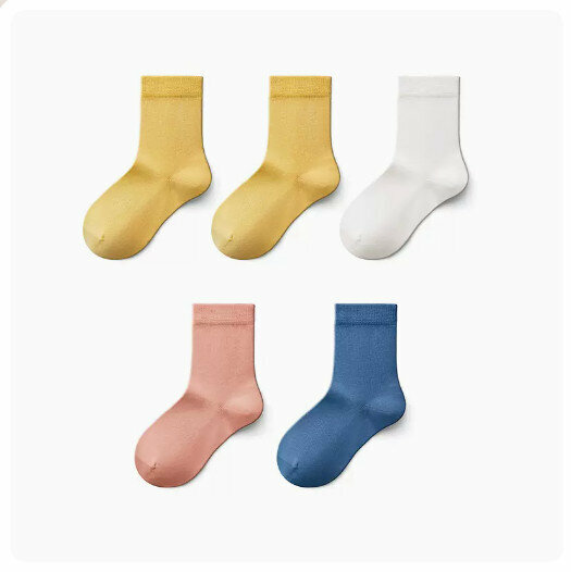 Hot Recommended (5 Pairs) Children's Mid-calf Socks [Girls] Cheese Yellow + Cheese Yellow + Milk White + Maple Sugar + Wheat Blue] (Size: 3-9 years old) (Please contact customer service to confirm the delivery size after placing the order)