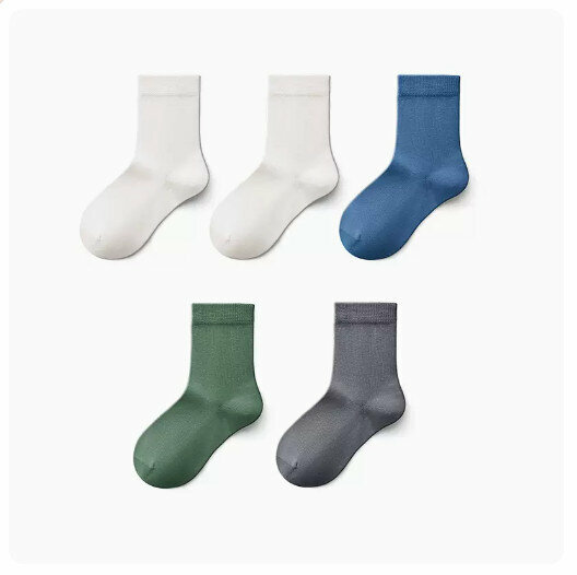 Hot Recommendation (5 pairs) Children's mid-calf socks [boys] milk white + milk white + wheat blue + turquoise + dark gray] (size: 3-9 years old) (please contact customer service to confirm the delivery size after placing the order)
