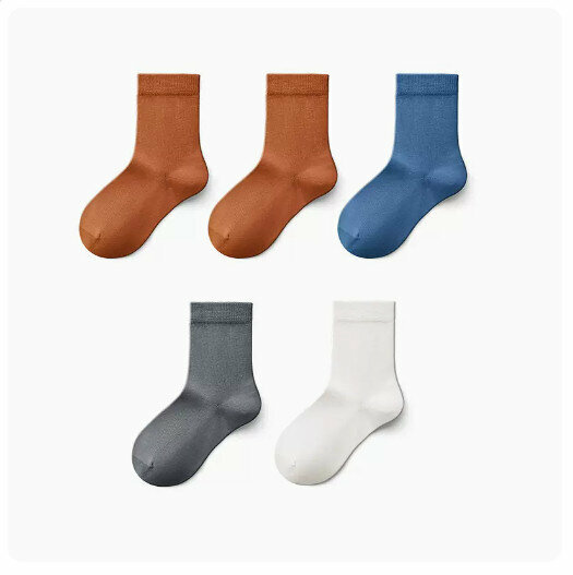 Hot recommendation (5 pairs) Children's mid-calf socks [boys] orange + orange + wheat blue + dark gray + milk white] (size: 3-9 years old) (please contact customer service to confirm the delivery size after placing the order)