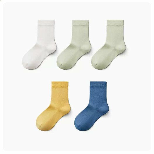 Hot Recommended (5 Pairs) Children's Mid-calf Socks [Girls] Light Green + Light Green + Milk White + Cheese Yellow + Wheat Blue] (Size: 3-9 years old) (Please contact customer service to confirm the delivery size after placing the order)