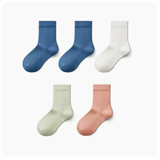 Hot Recommended (5 Pairs) Children's Mid-calf Socks [Girls] Wheat Blue + Wheat Blue + Milk White + Light Green + Maple Sugar] (Size: 3-9 years old) (Please contact customer service to confirm the delivery size after placing the order)