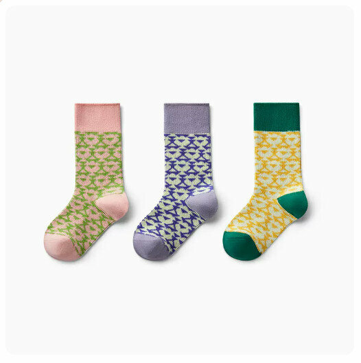 Hot recommendation (3 pairs) Breathable Mid-Tube Cotton Socks [Fruit Pink + Purple Blue + Yellow Green] (Size: 3-9 years old) (Please contact customer service to confirm the delivery size after placing the order)