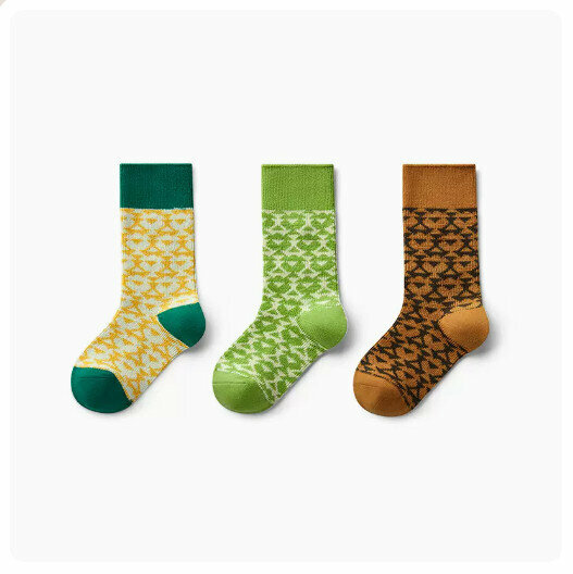 Hot Recommendation (3 pairs) Breathable Mid-Tube Cotton Socks [Yellow Green + Ice Green + Garcinia] (Size: 3-9 years old) (Please contact customer service to confirm the delivery size after placing the order)