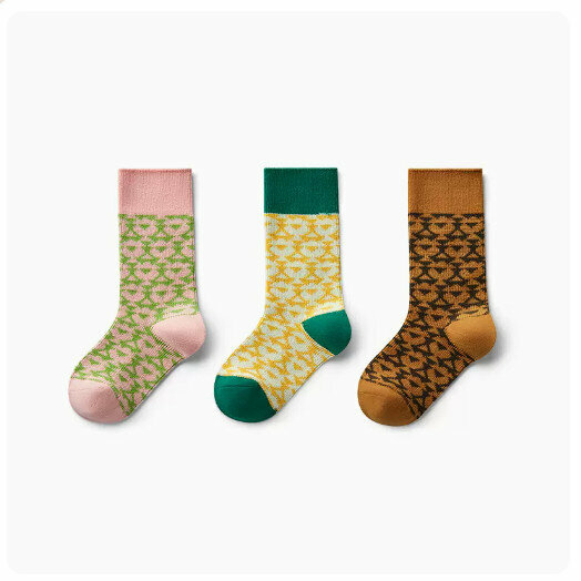 Hot recommendation (3 pairs) Breathable Mid-Tube Cotton Socks [Fruit Pink + Garcinia + Yellow Green] (Size: 3-9 years old) (Please contact customer service to confirm the delivery size after placing the order)