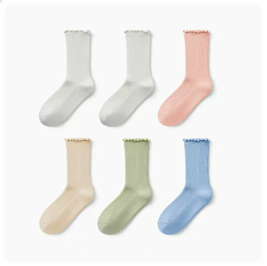 Hot Recommended (6 pairs) high-top pure cotton socks [milk white + milk white + cloud powder + milk tea + light green + ocean blue] (size: 3-9 years old) (please contact customer service to confirm the delivery size after placing the order)