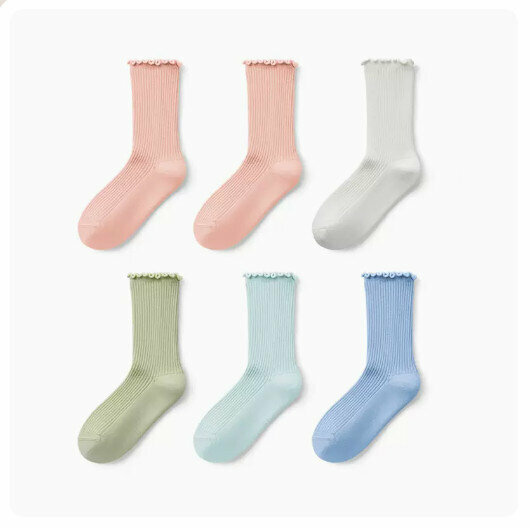Hot recommendation (6 pairs) high-top pure cotton socks [cloud pink + cloud powder + milk white + light green + light blue + sea blue] (size: 3-9 years old) (please contact customer service to confirm the delivery size after placing the order)