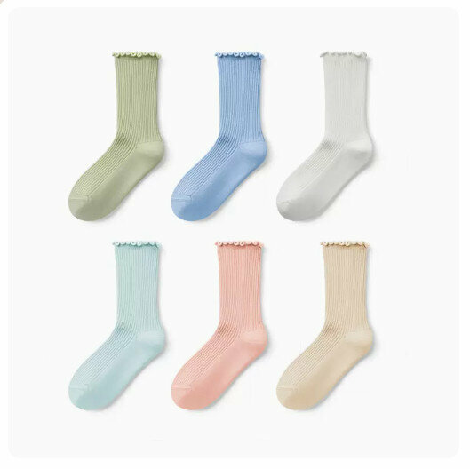 Hot recommendation (6 pairs) high-top pure cotton socks [light green + ocean blue + milk white + light blue + cloud powder + milk tea] (size: 3-9 years old) (please contact customer service to confirm the delivery size after placing the order)