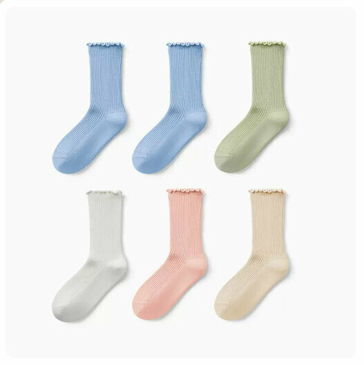 Hot recommendation (6 pairs) high-top pure cotton socks [sea blue + sea blue + light green + milk white + cloud powder + milk tea] (size: 3-9 years old) (please contact customer service to confirm the delivery size after placing the order)