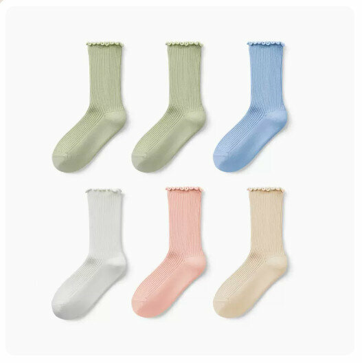 Hot recommendation (6 pairs) high-top pure cotton socks [light green + light green + ocean blue + milk white + cloud powder + milk tea] (size: 3-9 years old) (please contact customer service to confirm the delivery size after placing the order)