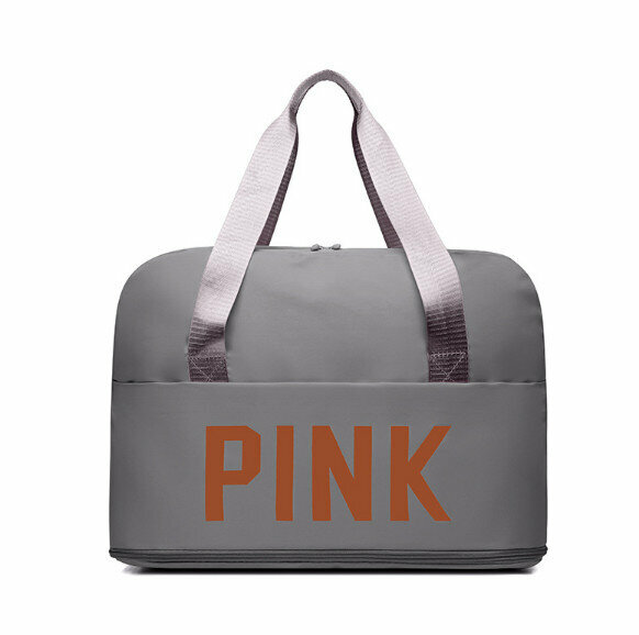 Popular lightweight dry and wet separation sports travel bag (grey with pink)