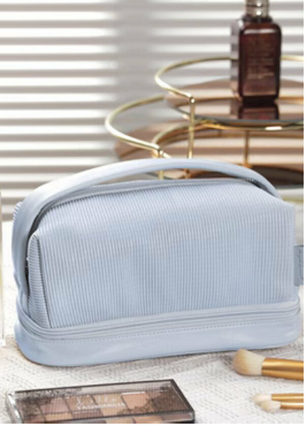 New double-layered toast cosmetic bag/storage bag❤Lake Blue
