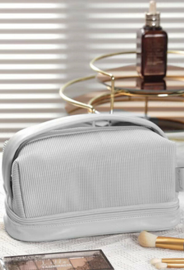 New double-layer toast cosmetic bag/storage bag❤Light gray