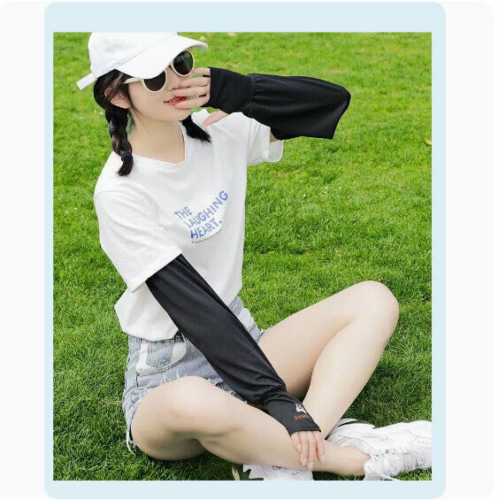 New summer ice silk embroidered sunscreen sleeves (black) [one size fits all]